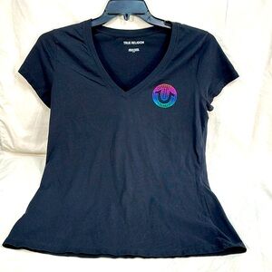 True Religion V-Neck Double Sided Cool Graphic Tee-Shirt Large Women's